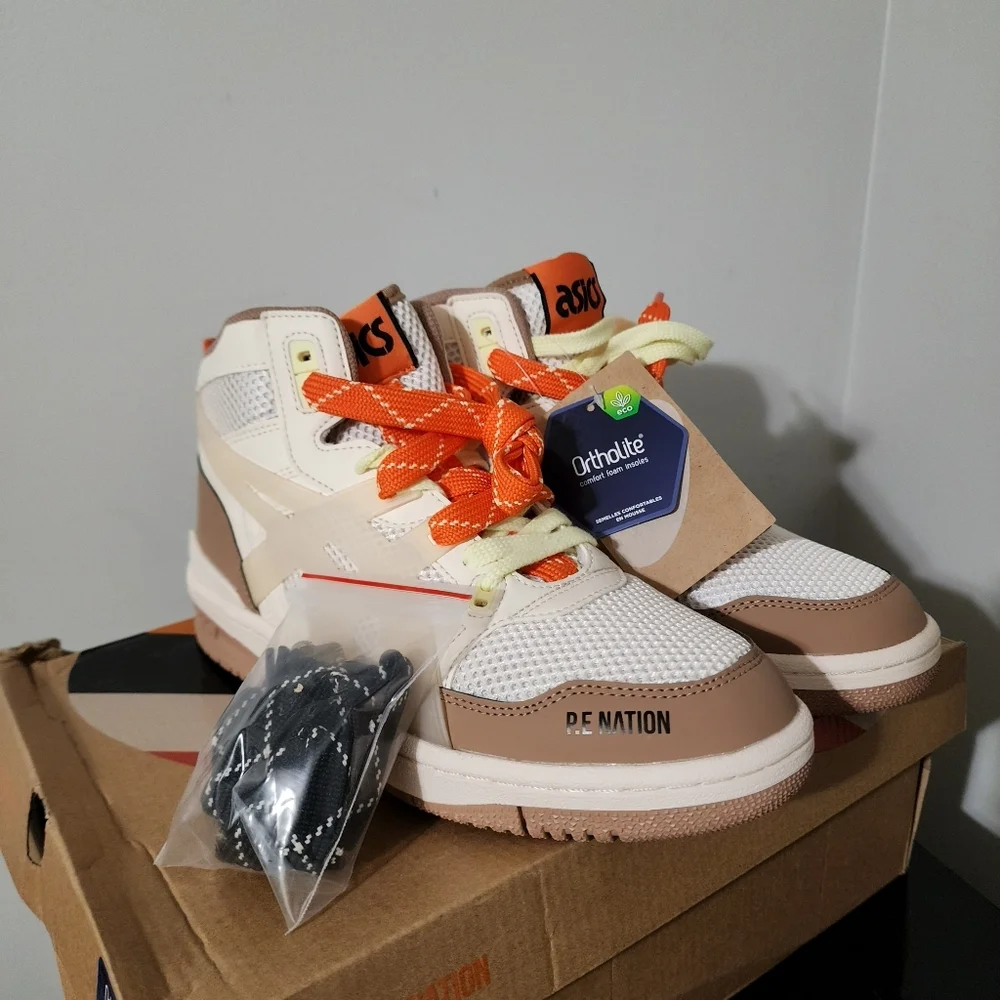 NEW P.E Nation X Asics Mid-Top Pearled Ivory EX89 Unisex Sneakers Size 8.5